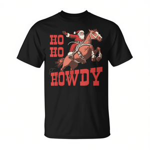 Camiseta Navideña Unisex para Adultos con Estampado de Papá Noel Montando a Caballo, Cuello Redondo, Manga Corta, Serigrafía - Product Image 2