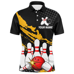 Polo de bowling sportif pour homme, imprimé sur mesure, de qualité supérieure, en tissu tricoté 100 % polyester, imperméable et à séchage rapide - Product Image 5