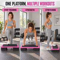 Plateforme de step réglable en PE de 110 cm avec marches amovibles et surface texturée antidérapante, modèle PFASP01