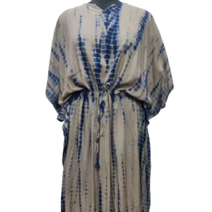 Hecho a mano inteligente Casual Kaftan estilo cuello en V Maxi vestido Tie-Dyed patrón mangas coreanas Y2K Fit Flare playa vacaciones - Product Image 1