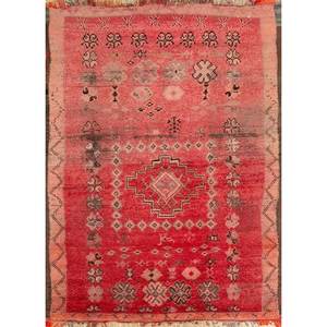 Tapis en laine noué à la main Nuray, rouge-orange, style bohème, motif médaillon abstrait, rectangulaire, pour couloir, pour la maison, Pae-4563, pour le salon - Product Image 1