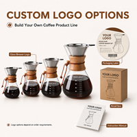 Cafetière à filtre en verre personnalisable avec logo, faible MOQ, 400ml, 600ml, 800ml, 1000ml, avec filtre en acier inoxydable