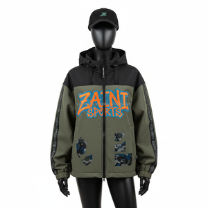 Veste softshell pour femmes Tissu polyester coupe-vent Conception à capuche olive et noire Logo brodé personnalisé Veste softshell pour femmes - Product Image 1