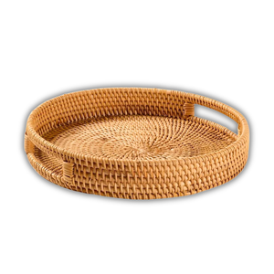 CESTA/BANDEJA DE RATÁN DE mimbre redonda tejida a mano de primera calidad con asas forma redonda Vietnam al por mayor personalizable - Product Image 1