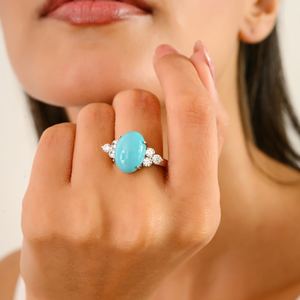 Best Selling Products 100% Natural <b>Turquoise</b> & American Diamond Birthstone <b>Ring</b> Pure 925 Sterling Silver Fine Jewelry For Women - Product Image 6