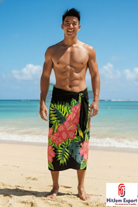 ผ้าซารองผู้ชายโพลินีเซีย ผ้าปาเรโอฮาวาย ออกแบบเอง ผ้าซาตินโพลี นุ่ม เบา ใช้คลุมตัวชายหาด - Product Image 6