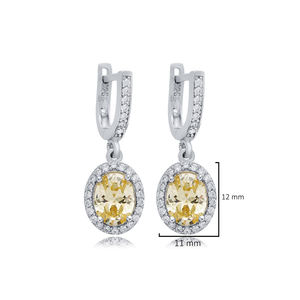 Oval Shape <b>Citrine</b> CZ Stones Wholesale Handmade Turkish 925 Sterling Silver Dangle <b>Earrings</b> - Product Image 2