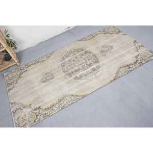 Handmade <b>Vintage</b> Beige Wool Patchwork Rug 3.4 X 6.9 ft Large Boho Rectangular Area for Entryway <b>Bed</b> Room Teen with Latex Backing - Product Image 2