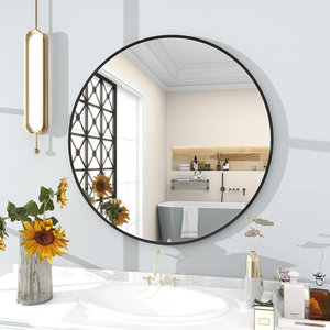 Specchio da Parete di Lusso 80 cm in Vetro Nero con Cornice in Alluminio, Design Moderno Nordico per Arredamento Soggiorno, Stile Classico Nordico per Hotel - Product Image 1
