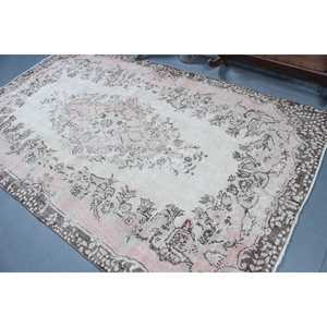 Tapis turc, grand tapis vintage 5,4x9,2 pieds, tapis rayé blanc et marron - Product Image 4