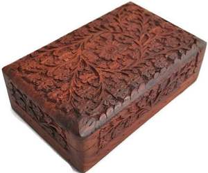 Boîte à bijoux en bois de rose sculptée à la main artisanale unique de l'Inde boîte de rangement de bijoux en bois, boîtes à bijoux de vanité - Product Image 5