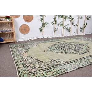 Alfombra turca Vintage, diseño clásico de retales verde y negro, 6,1x9,7 pies, respaldo de látex de lana hecho a mano, estilo Rectangular, para la vida - Product Image 2