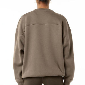 Sweat-shirt en molleton surdimensionné de haute qualité pour femmes Logo personnalisé col rond épaule tombante décontracté Active Terry longue à capuche - Product Image 3