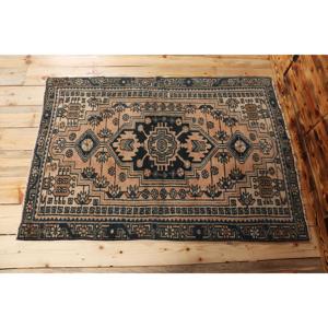 Alfombra Turca Vintage de 3.1x4.5 pies (94x136 cm), Alfombra a Rayas Azul y Marrón - Product Image 3