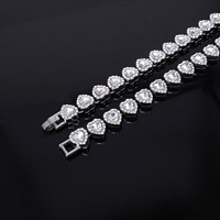 Bracelet chaîne cubaine en verre strass cœur 11 mm YYN Factory, épais et glacé, bijoux hip-hop en gros pour hommes et femmes