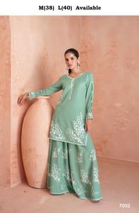 Traje Plazzo de trabajo con hilo de secuencia de rayón puro de último diseñador de Fab Zone Indian & Pakistani Clothing - Product Image 4