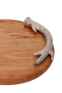 Wholesale Logo Customized Wooden Round Platter With Silver Leaf Handle For Restaurant Wedding Hotel in Bulk Quantity - Product Image 4
