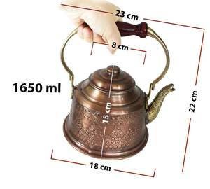 Théière en cuivre martelé à la main gravée Maras Turquie, vaisselle de table écologique, aspect antique, couleur oxyde - Product Image 3