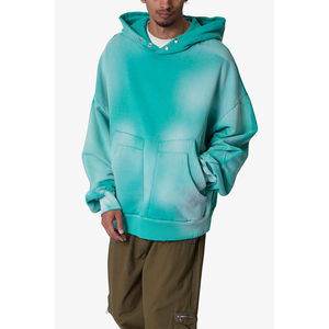 Sudadera de Manga Larga Verde de Alta Calidad, Talla Grande, Holgada, Estilo Urbano para Hombre, con Doble Bolsillo, Lavada con Efecto Desgastado - Product Image 1