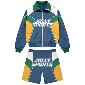 Women windbreaker short set lightweight polyester blue <b>green</b> yellow panel custom heat transfer logo Windbreaker Shorts - Product Image 1