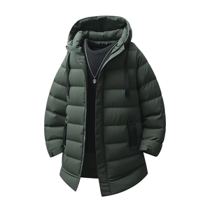 Chaqueta acolchada con capucha a prueba de viento de lona de longitud regular unisex con logotipo frontal Parka de invierno para exteriores - Product Image 1
