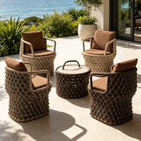 Hochwertige Terrassen-Rattan-Gartenmöbel-Sets, nordische Kombination mit Teetisch, schlichtes, lässiges Sofa-Set
