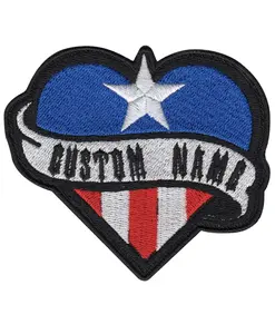 Custom Embroidery Puerto Rican Heart Flag Name Patch Personalized Handcrafted Identification Badge for Pride and Recognition