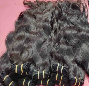 Vague d'eau vierge indienne du temple brut 100% Double dessiné pour la trame de génie non traitée cuticule alignée cheveux humains vague profonde lâche - Product Image 1
