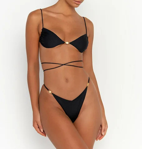 Maillots de bain de fitness personnalisés pour femmes, maillot de bain sculptant à col en V, pantalon imprimé, séchage rapide, respirant, taille élastique, polyester/nylon - Product Image 6