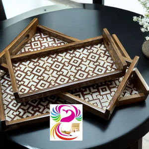 Plateau de service en bois de résine à motif moderne fait à la main design personnalisable plateau de rangement de service de vaisselle fonctionnel d'Inde - Product Image 1