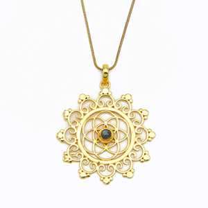 New Design Labradorite Pendant Tribal Floral Necklace Boho Brass Jewelry For Women 18k Gold Plated Sacred Geometry Wholesale - Product Image 6