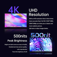 Moniteur portable UHD 4K de 16 pouces, luminosité 500 lentes, lunette étroite, anti-lumière bleue, OLED ultra-mince de type C
