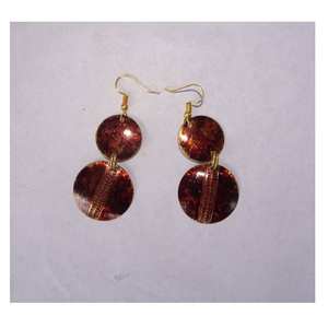 Pendientes colgantes de doble disco marrones y dorados exclusivos para mujer, pendientes de moda texturizados para fiesta, ropa informal e Indo Western - Product Image 1