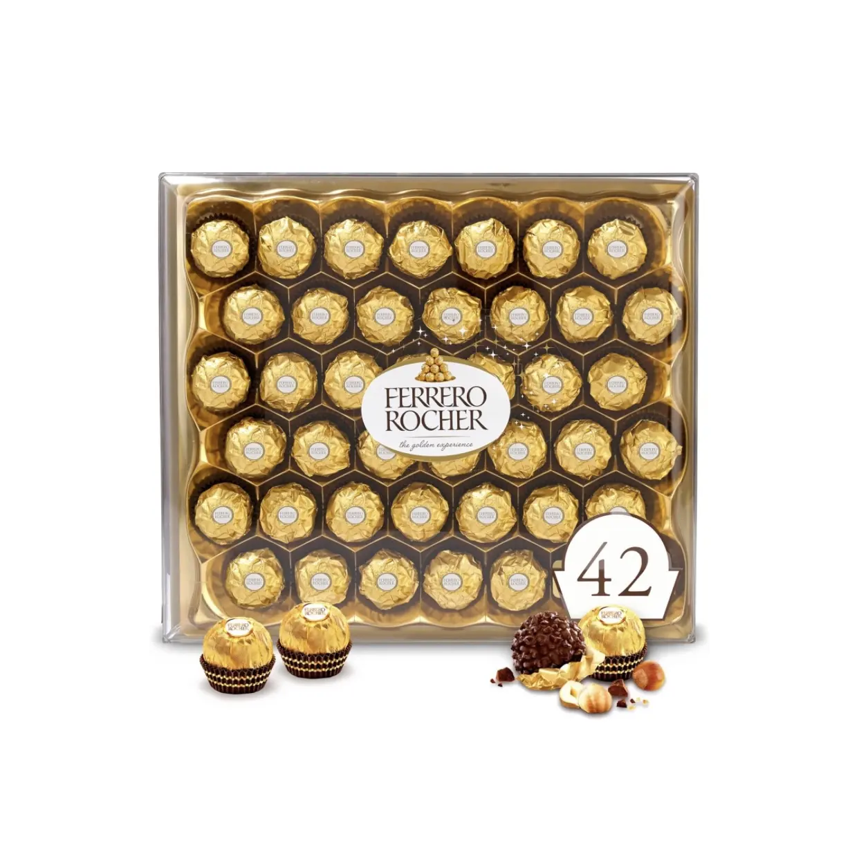 Ferrero Rocher, 42 Count, Premium Gourmet Milk Chocolate Hazelnut Candy , Individually Wrapped Candy for Gifting, 18.5 oz
