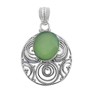 Colgante Ovalado de Calcedonia Verde con Oro Rosa de 14K y Plata 925 para Mujer, con Cadena de Caja Chapada en Rodio y Diamante como Piedra Principal - Product Image 2