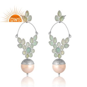Meilleure vente en argent Sterling naturel Aqua calcédoine et perle pierres précieuses boucle d'oreille bijoux personnalisés pour les femmes cadeau pour elle' - Product Image 3