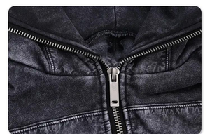 Sudadera con Capucha de Mezclilla Térmica para Hombre, Diseño 2025, Azul Oscuro, Lavado a la Piedra, Dobladillo sin Rematar, Bolsillo Bordado, 100% Algodón Felpa - Product Image 5