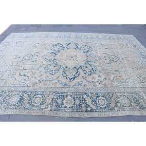 Alfombra Vintage Extra Grande de 8.1x11.1 pies, Alfombra Turca de Lana con Rayas Azules - Product Image 4