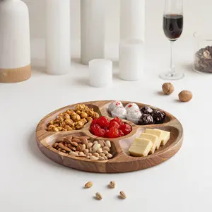 Bandeja para servir de madera de acacia, tabla de charcutería redonda de madera con mango, Plato decorativo para aperitivos, galletas de queso - Product Image 2