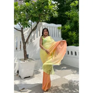 Sari Saarika Verde Arcoíris de Chifón, Estilo Fusion, Ligero y de Secado Rápido, para Fiestas y Bodas, para Mujer, Todas las Temporadas - Product Image 5