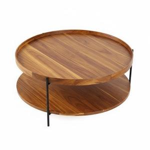 Mesa Auxiliar Redonda Minimalista de Metal y Madera, Color Natural, Adecuada para Sala de Estar, Pasillo, Entrada, Decorativa - Product Image 1