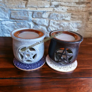 2023 promoción lujo pequeño Mubkhar Pentáculo esteatita carbón quemador de incienso en tono gris y negro - Product Image 2