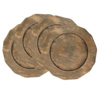 Ensemble de 4 assiettes de présentation modernes en métal martelé |   Finition en laiton vieilli gaufré, bord ondulé, fait main, Diwali, Nouvel An, Noël