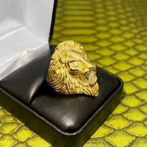 Anillo de compromiso de León chapado en oro amarillo de 14 quilates para hombre corte redondo moissanita real - Product Image 4