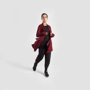 Modest Breathable Long Sleeve Sportswear Wrap in Maroon Color with Loose Fit for Women - Product Image 4