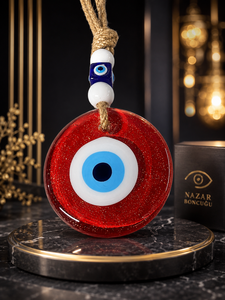 SNB0701 Wholesale 7cm <b>Red</b> <b>Glitter</b> Glass Evil Eye Amulet, Handmade Turkish Nazar Boncugu Wall Hanging, Home Protection Charm Wedd - Product Image 1