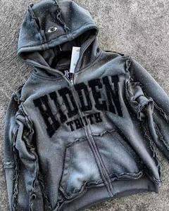 Sudadera con capucha boxy de algodón para hombre, ropa de calle, logotipo bordado personalizable, sudadera transpirable para invierno con diamantes de imitación - Product Image 4