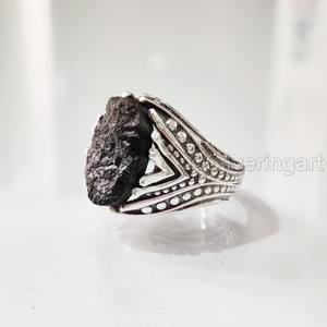 Bague en argent sterling 925 pour homme, avec pierre précieuse naturelle brute de tourmaline noire, pierre de naissance d'octobre, bijoux arabes raffinés, vente en gros - Product Image 2