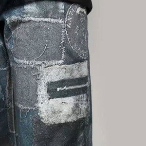 Pantalones vaqueros de retazos para jóvenes con bloque de color contemporáneo Pantalones vaqueros de retazos de estilo moderno - Product Image 4