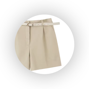 Pantalones cortos informales ajustados de nuevo diseño, pantalones cortos de cuero para mujer, pantalones cortos de mujer de Color sólido con logotipo impreso personalizado con cinturón - Product Image 4